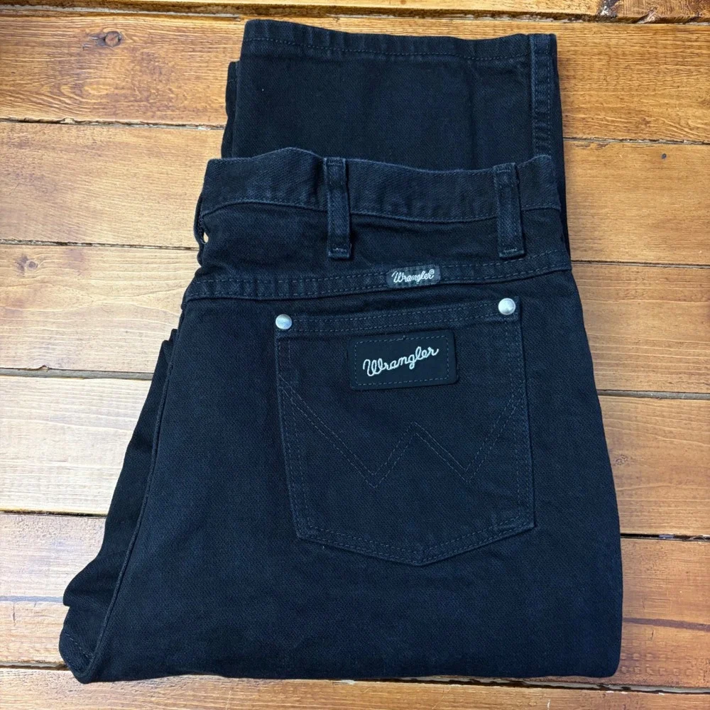 Wrangler Denim Jeans Mens 36x32 Black Straight Leg 100% Cotton Western 10933SEWK